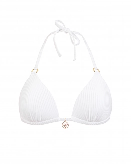 White Striped Push Up Triangle Bikini Top M Vivien Vance